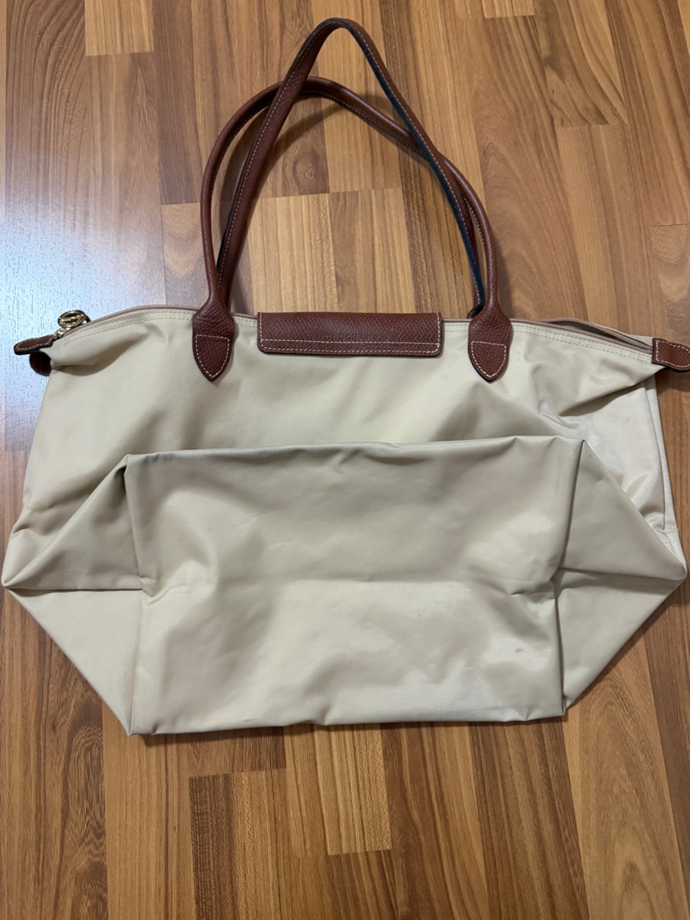 Longchamp Le Pliage Large Tote Beige with Brown - Picture 4 of 7